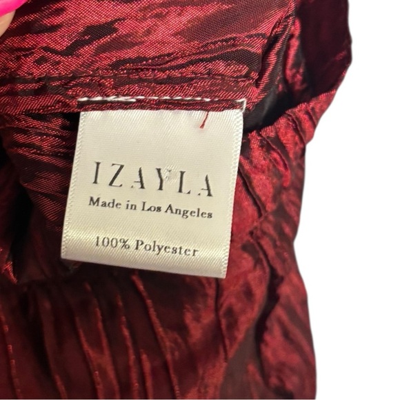 Izayla Wide Leg Short Sleeve Red Black Button Front Crinkle Tie Front Jumpsuit S - Picture 6 of 16